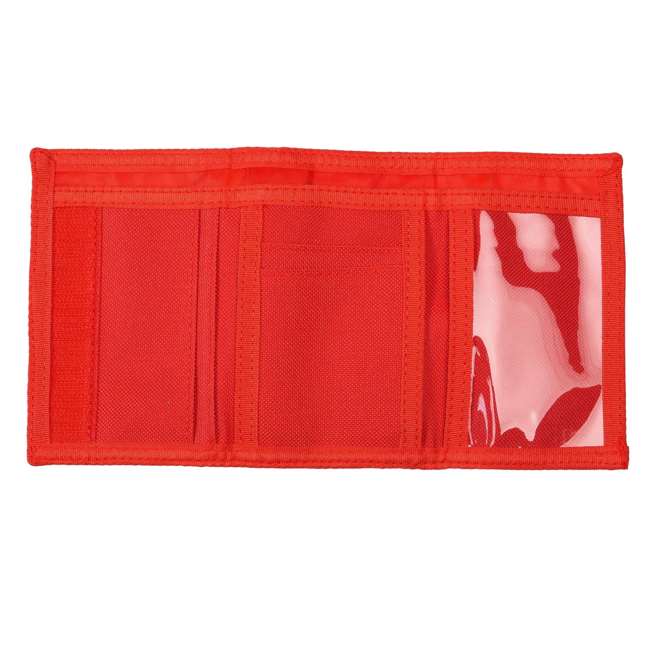 Red wallet with a clear window on a white background