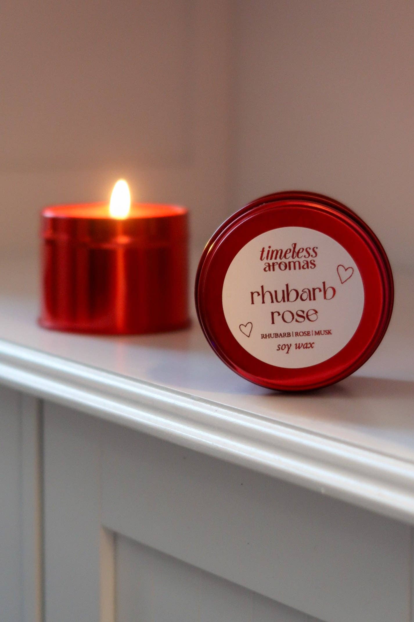 Rhubarb Rose Red Tin Candle - Luxury Soy Candle at Bibelot Leek