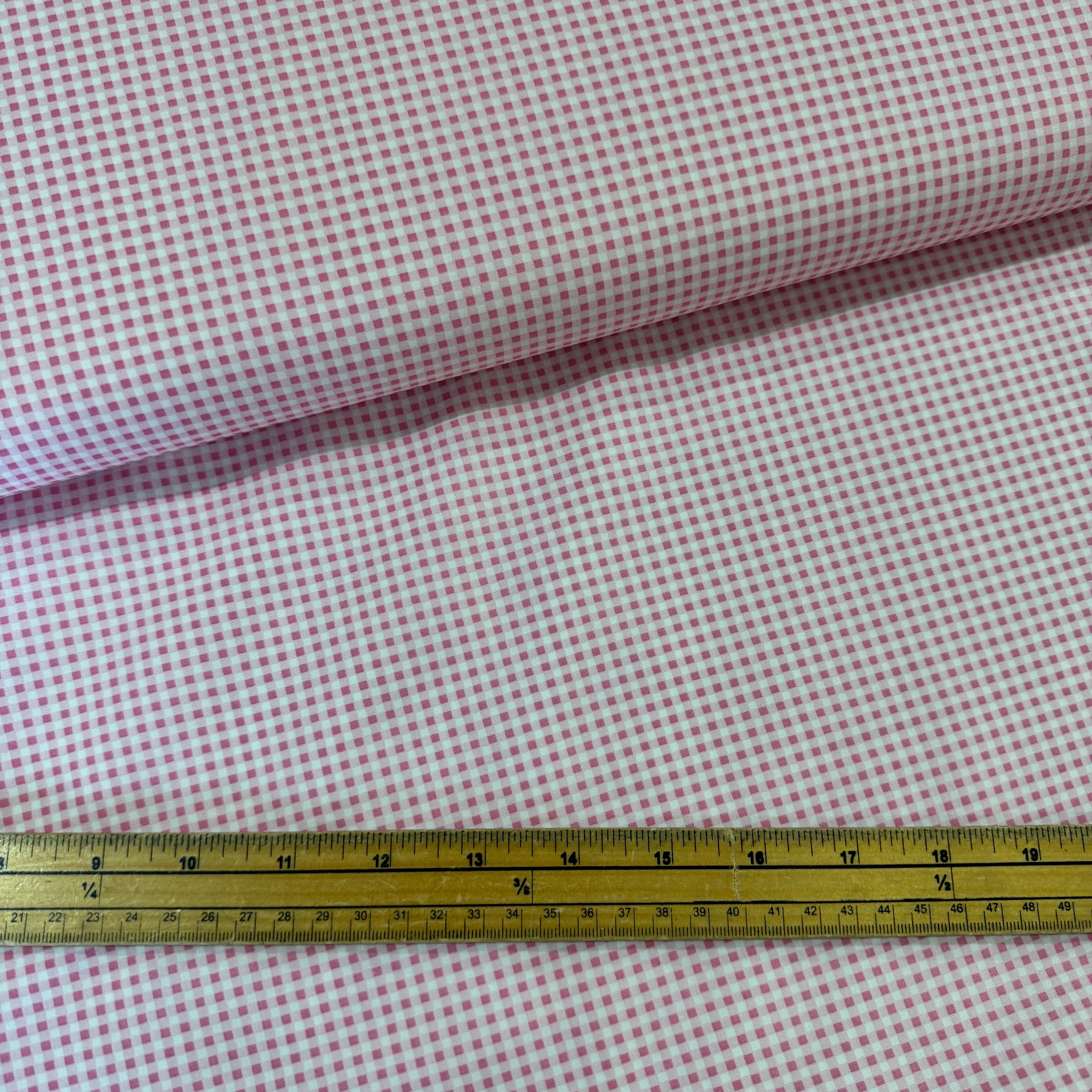 Pink Rose & Hubble Gingham Cotton Poplin Fabric at Bibelot