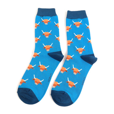 Miss Sparrow Highland Cows Socks Blue at Bibelot Leek
