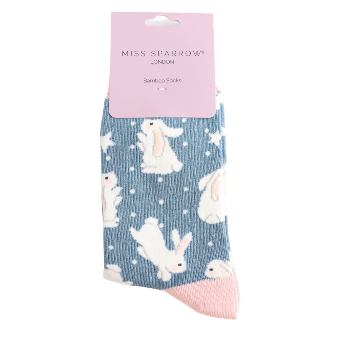 Miss Sparrow Bouncy Bunnies Socks Denim at Bibelot Leek