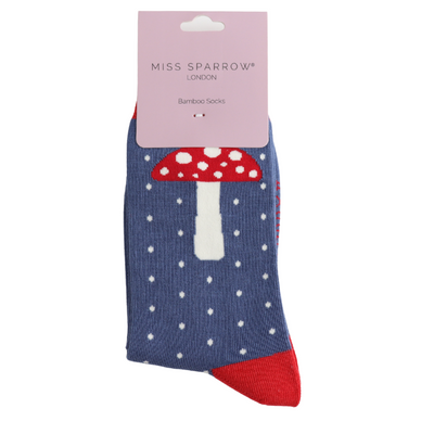 Miss Sparrow Dotted Toadstool Socks Denim at Bibelot Leek