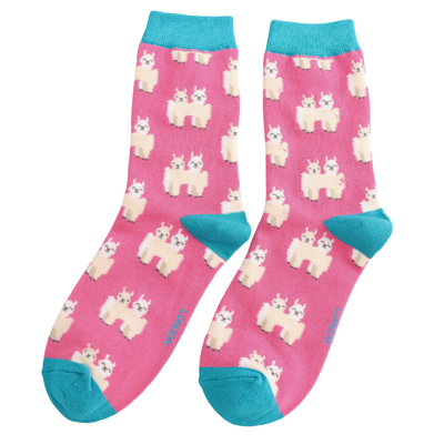 Miss Sparrow Llama Friends Socks Hot Pink at Bibelot Leek