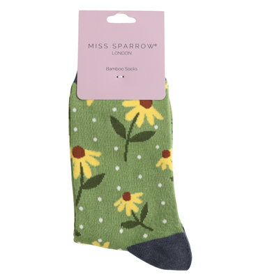 Miss Sparrow Sunflowers Socks Green at Bibelot Leek