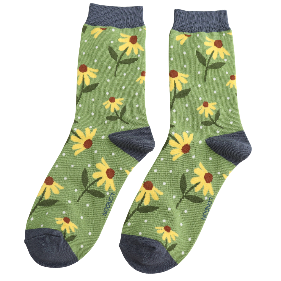 Miss Sparrow Sunflowers Socks Green at Bibelot Leek