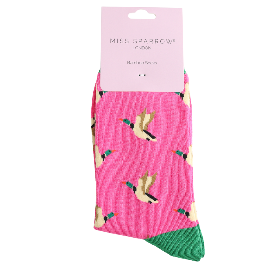 Miss Sparrow Flying Ducks Socks Hot Pink at Bibelot Leek