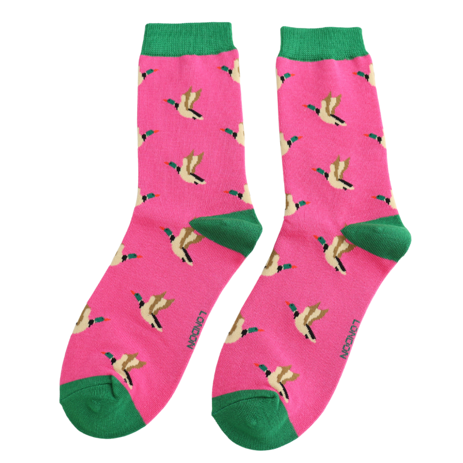 Miss Sparrow Flying Ducks Socks Hot Pink at Bibelot Leek