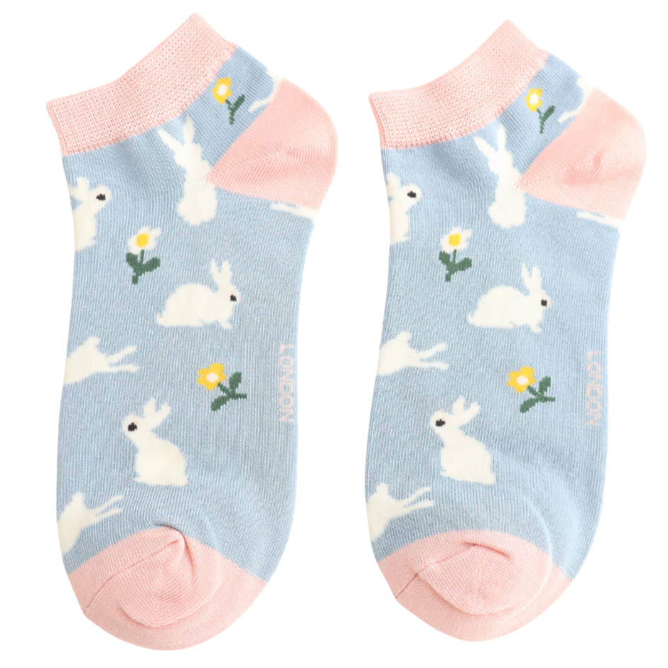 Miss Sparrow Bunnies & Daisies Trainer Socks Powder Blue at Bibelot Leek