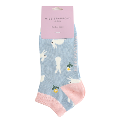 Miss Sparrow Bunnies & Daisies Trainer Socks Powder Blue at Bibelot Leek