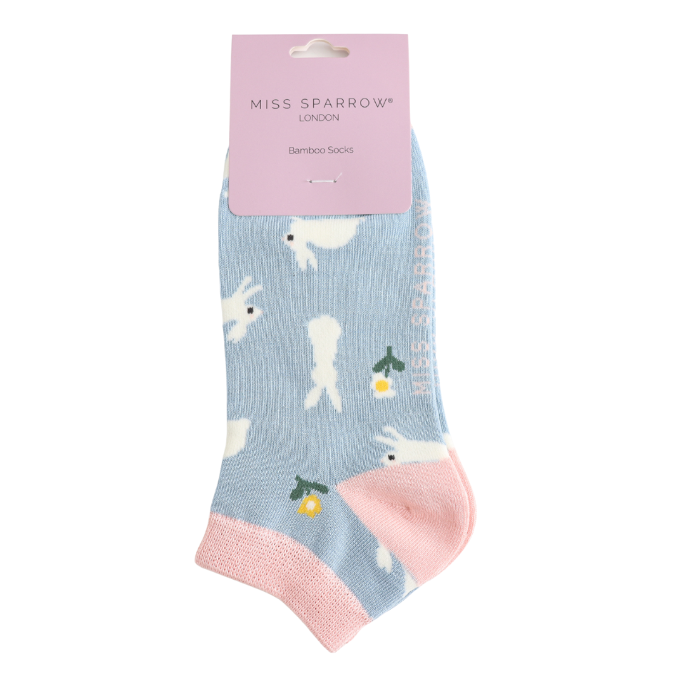 Miss Sparrow Bunnies & Daisies Trainer Socks Powder Blue at Bibelot Leek