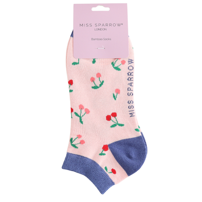 Miss Sparrow Mini Cherries Trainer Socks Light Pink at Bibelot Leek