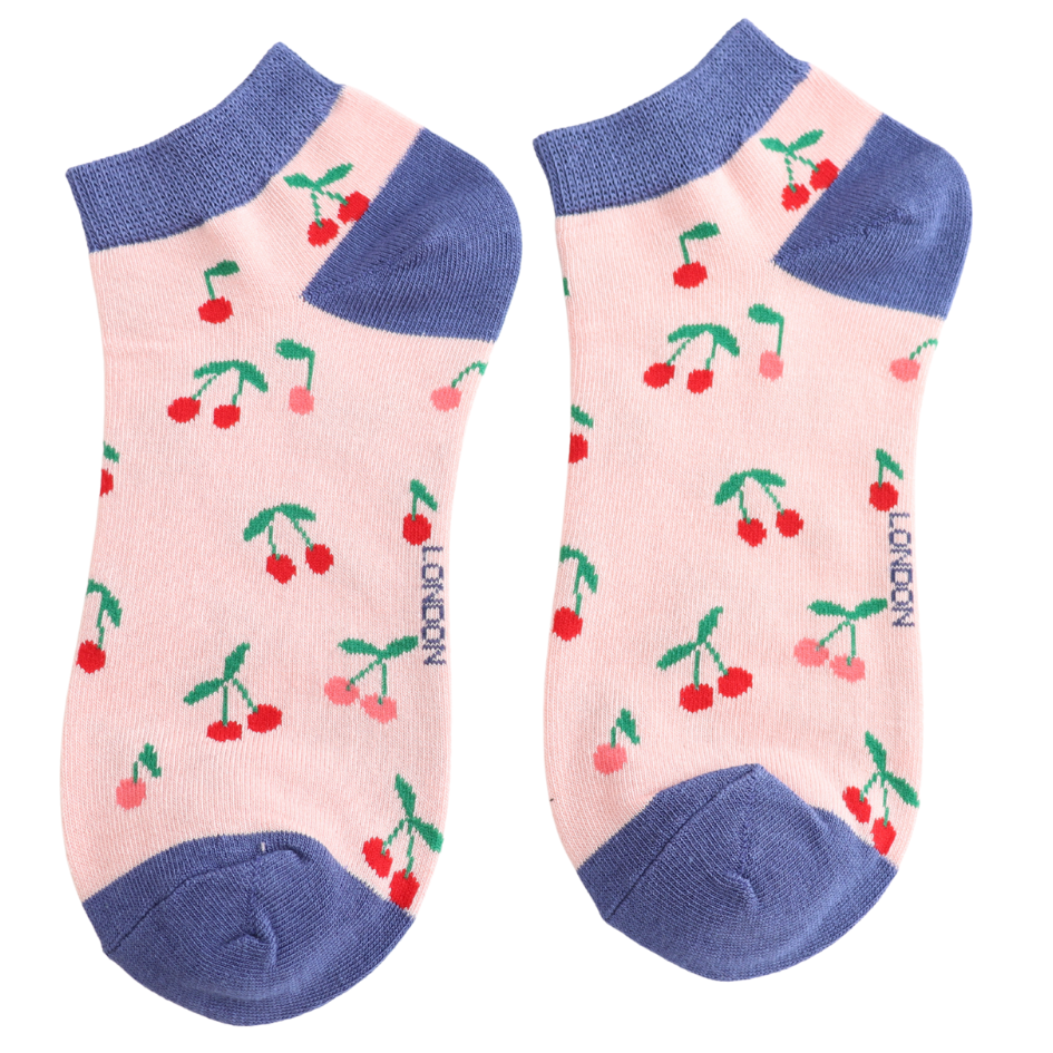 Miss Sparrow Mini Cherries Trainer Socks Light Pink at Bibelot Leek