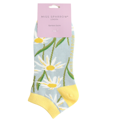 Miss Sparrow Oxeye Daisies Trainer Socks Duck Egg at Bibelot Leek