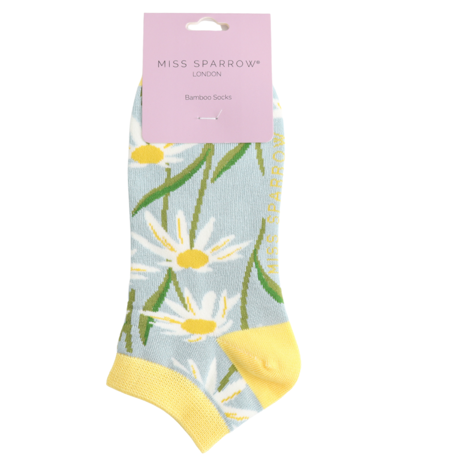Miss Sparrow Oxeye Daisies Trainer Socks Duck Egg at Bibelot Leek