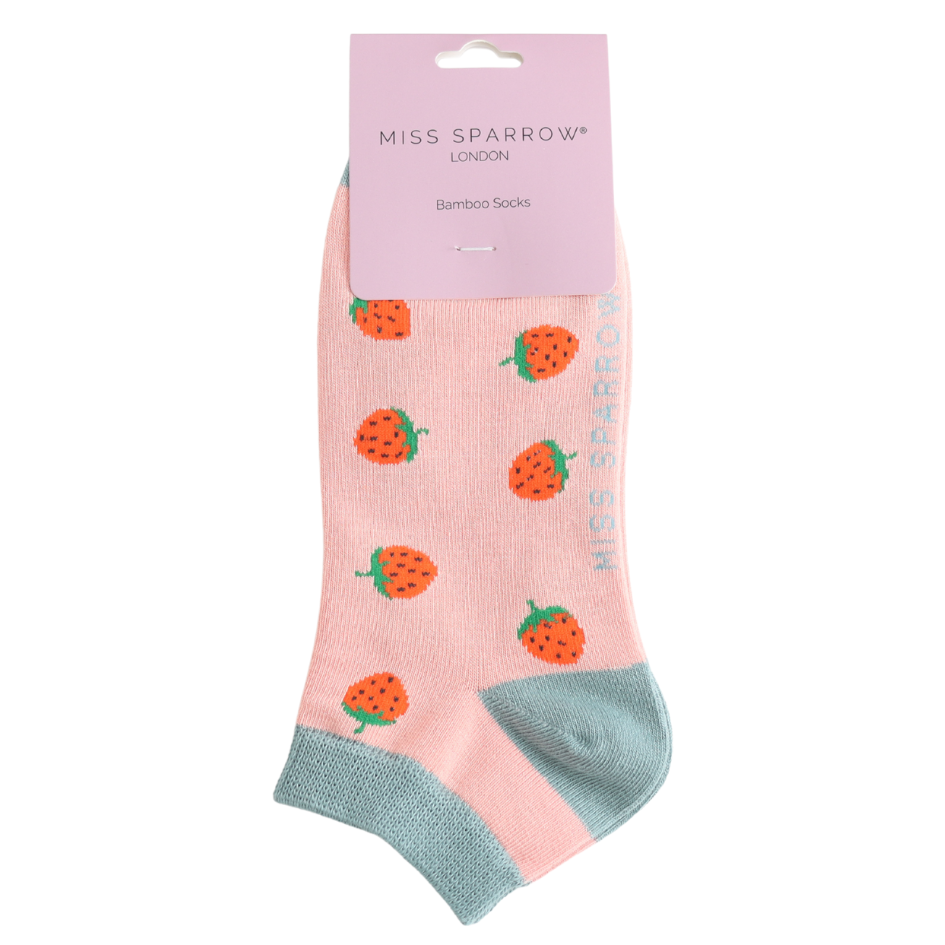 Miss Sparrow Strawberries Trainer Socks Dusky Pink at Bibelot Leek