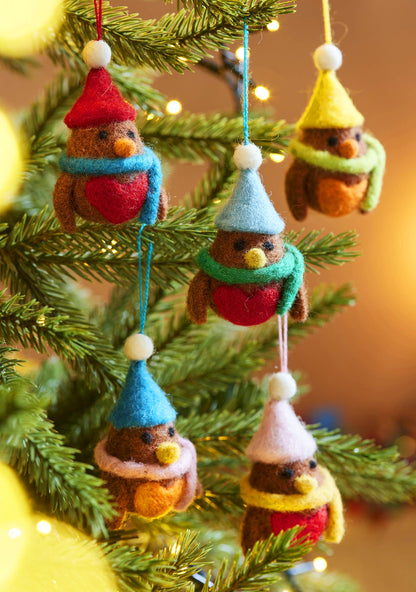 Namaste Fair Trade Set of 5 Hanging Felt Robin Decorations
