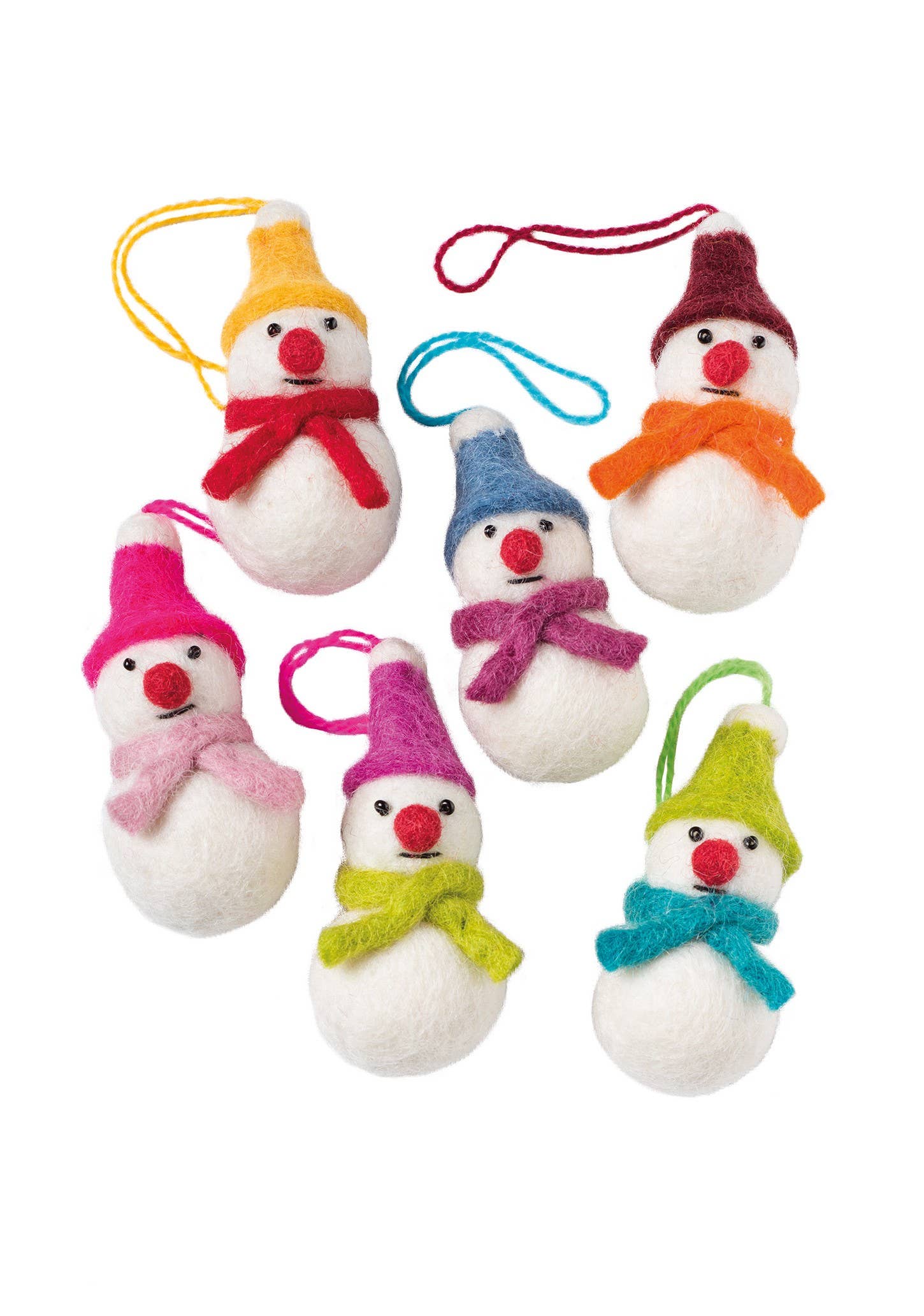 Namaste Fair Trade Set of 6 Mini Hanging Felt Snowmen Decorations