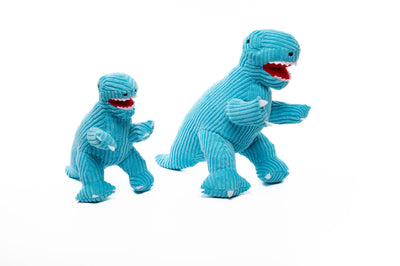 Small Corduroy T Rex Dinosaur Plush Toy in Ice Blue