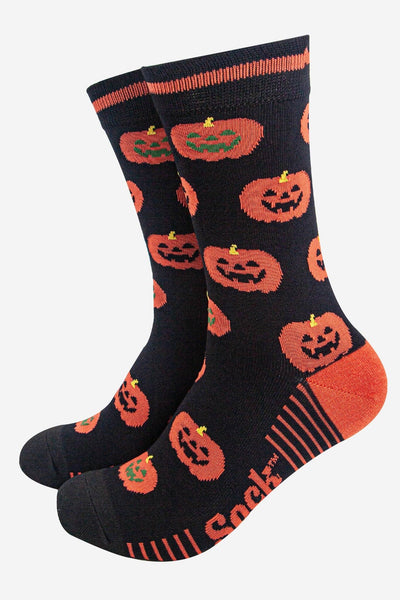Sock Talk Halloween Pumpkin Men's Bamboo Socks in Black at Bibelot Leek UK Stockist