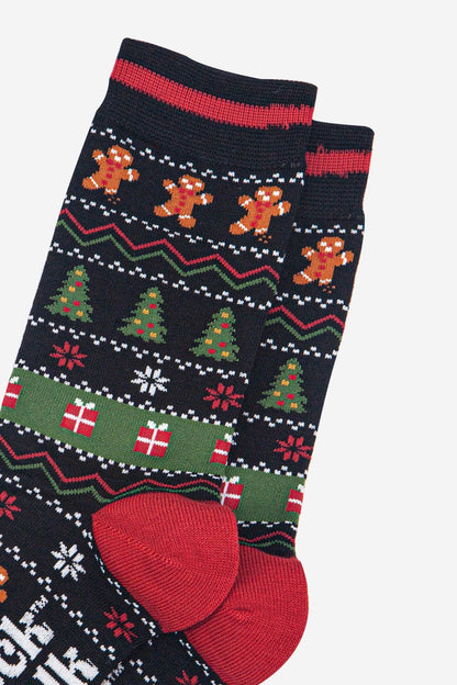 Sock Talk Men's Bamboo Socks - Black/Khaki, Gingerbread Fair Isle