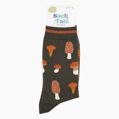 Sock Talk Mushroom Foraging Bamboo Socks in Khaki at Bibelot Leek