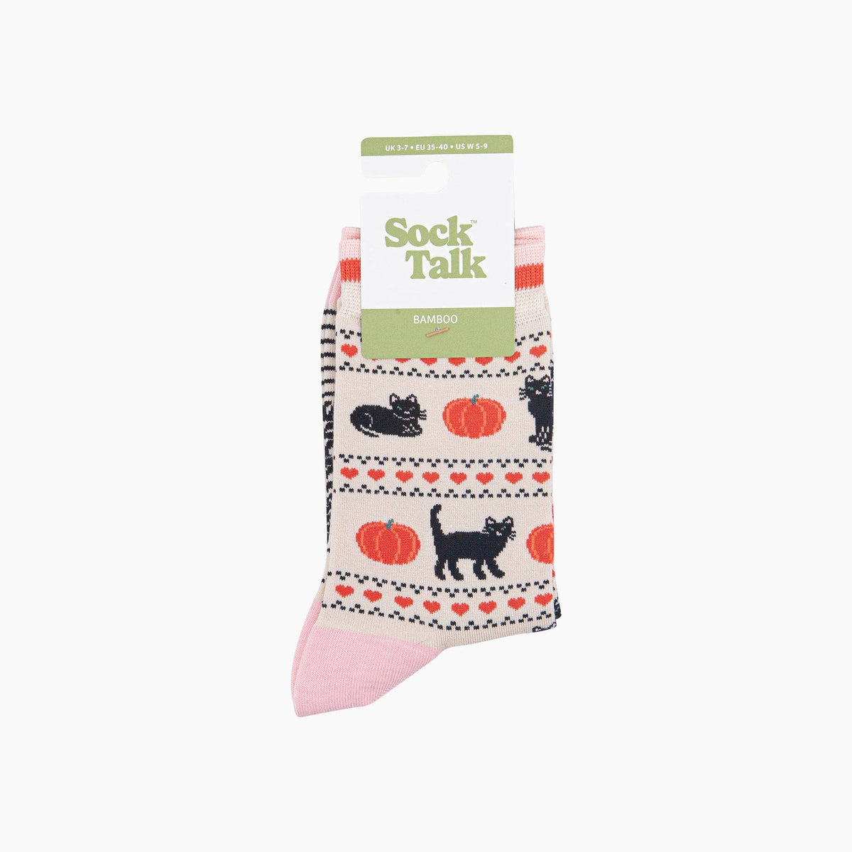 Sock Talk Sock Talk Black Cat & Pumpkin Women's Bamboo Socks in Cream at Bibelot Leek UK Stockist