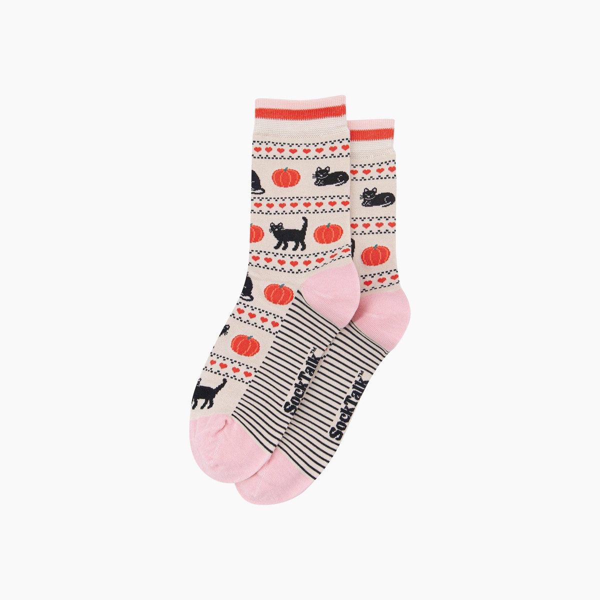 Sock Talk Sock Talk Black Cat & Pumpkin Women's Bamboo Socks in Cream at Bibelot Leek UK Stockist
