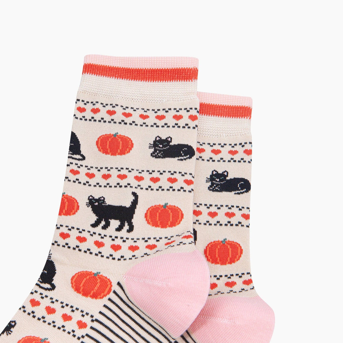 Sock Talk Sock Talk Black Cat & Pumpkin Women's Bamboo Socks in Cream at Bibelot Leek UK Stockist