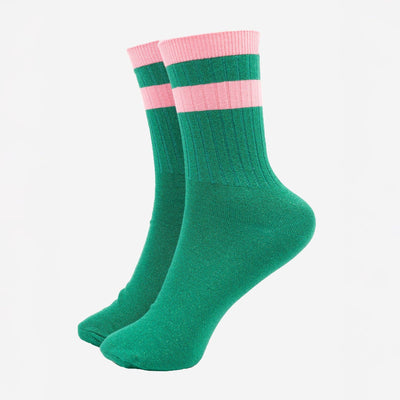 Sock Talk Striped Cuff Ribbed Cotton Glitter Socks in Green/Pink at Bibelot Leek UK Stockist