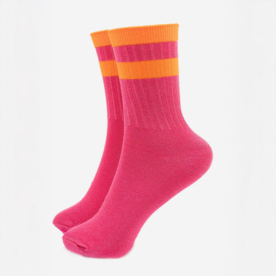 Sock Talk Striped Cuff Ribbed Cotton Glitter Socks in Hot Pink/Orange at Bibelot Leek UK Stockist