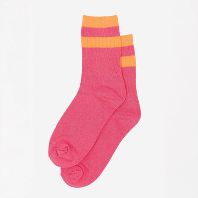 Sock Talk Striped Cuff Ribbed Cotton Glitter Socks in Hot Pink/Orange at Bibelot Leek UK Stockist