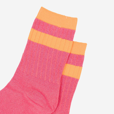 Sock Talk Striped Cuff Ribbed Cotton Glitter Socks in Hot Pink/Orange at Bibelot Leek UK Stockist