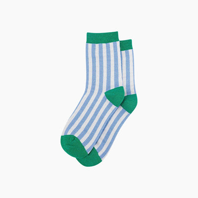 Sock Talk Stripes Combed Cotton Glitter Socks in Blue/Green at Bibelot Leek