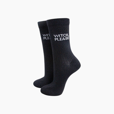 Sock Talk Witch Please Combed Cotton Glitter Socks in Black at Bibelot Leek UK Stockist