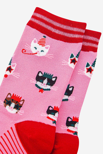 Sock Talk Women's Bamboo Socks - Hot Pink/Red, Party Cats