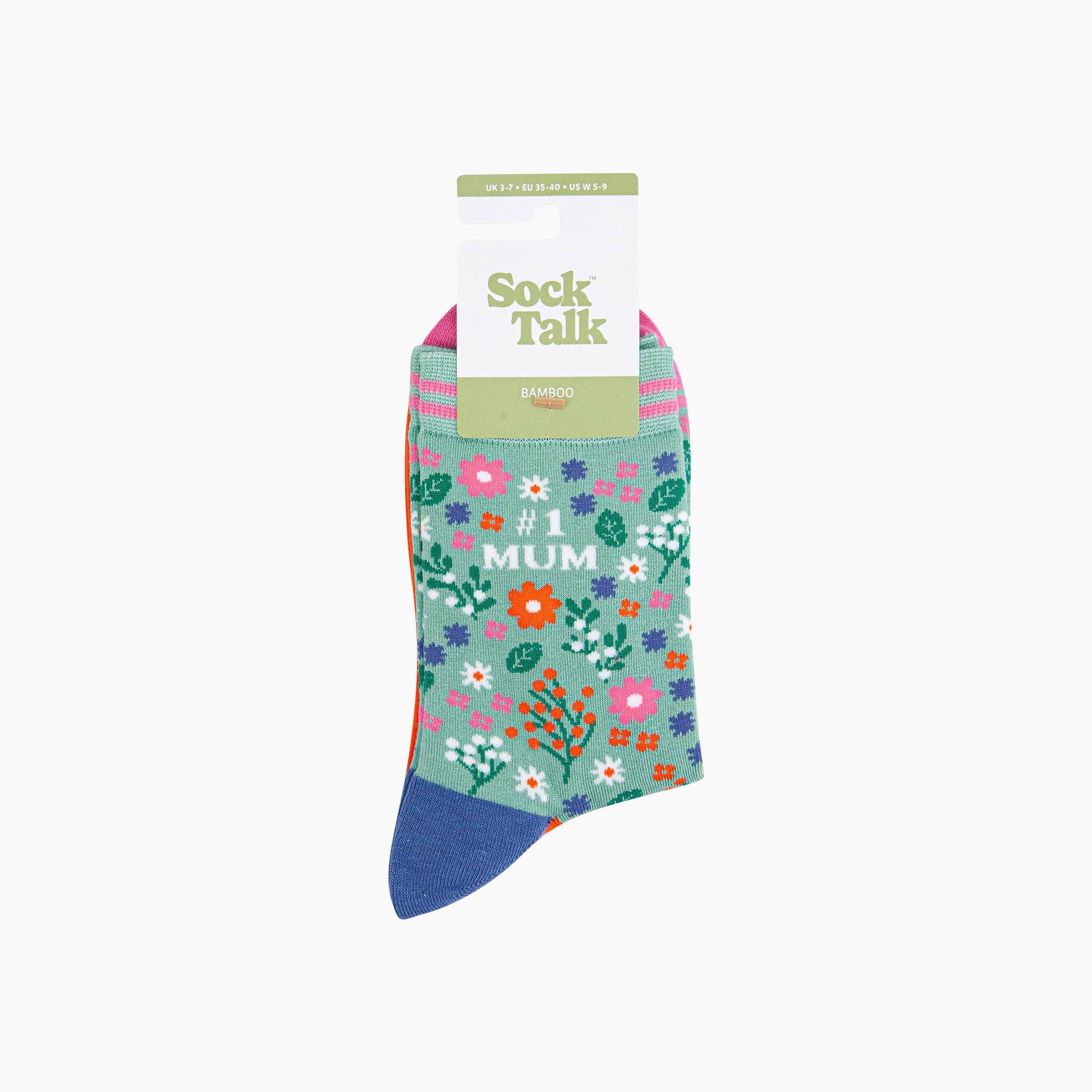 Sock Talk Women's Number 1 Mum Floral Bamboo Socks in Green Bibelot Leek