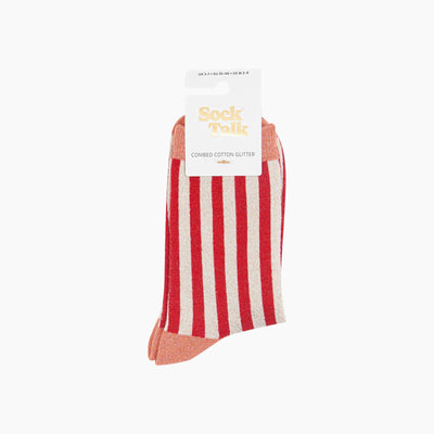 Stripes Combed Cotton Glitter Socks in Red/Orange at Bibelot Leek UK Stockist