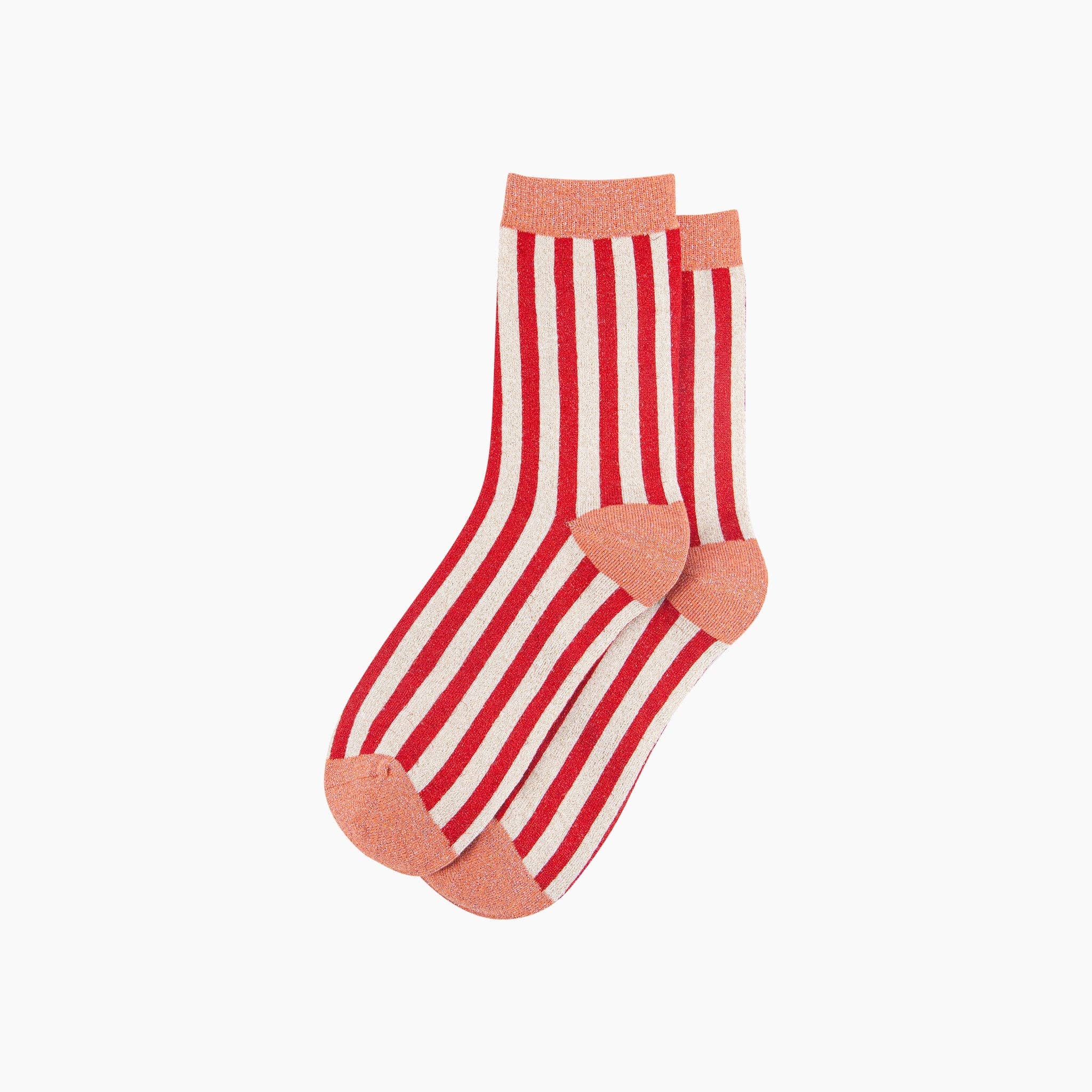 Stripes Combed Cotton Glitter Socks in Red/Orange at Bibelot Leek UK Stockist