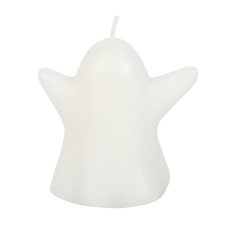 White ghost-shaped candle on a white background
