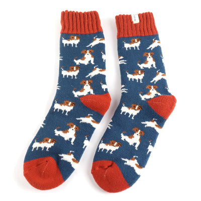 Miss Sparrow Winter Jack Russells Navy Socks Bibelot UK Stockist