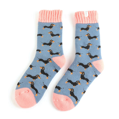 Miss Sparrow Winter Little Sausage Dogs Blue Socks Bibelot UK Stockist