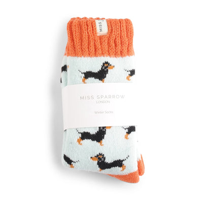 Miss Sparrow Winter Little Sausage Dogs Duck Egg Socks Bibelot UK Stockist