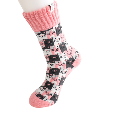 Miss Sparrow Winter Happy Cats Dusky Pink Socks Bibelot UK Stockist