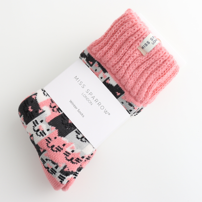 Miss Sparrow Winter Happy Cats Dusky Pink Socks Bibelot UK Stockist