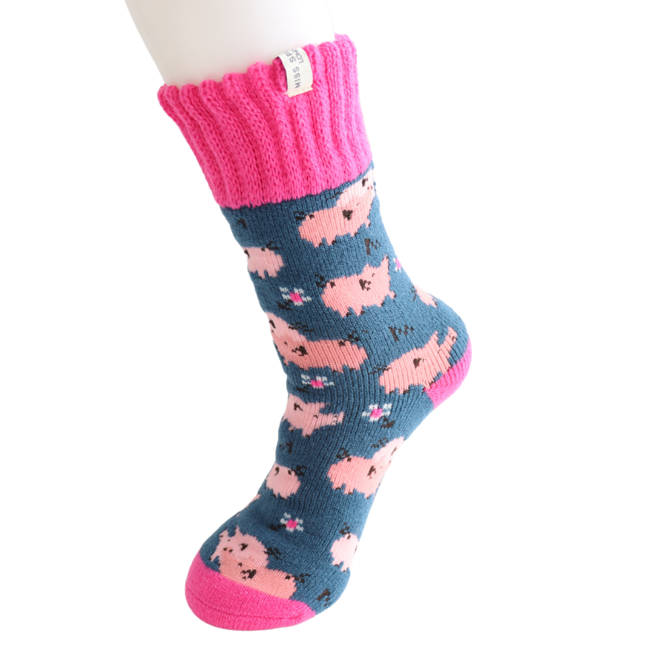 Miss Sparrow Winter Pretty Pigs Navy Socks Bibelot UK Stockist