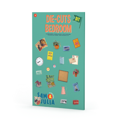 Book cover of 'Die-Cuts Bedroom' by Sam & Julia with colorful illustrations on a teal background.