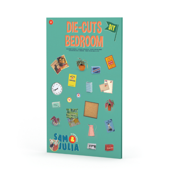 Book cover of 'Die-Cuts Bedroom' by Sam & Julia with colorful illustrations on a teal background.