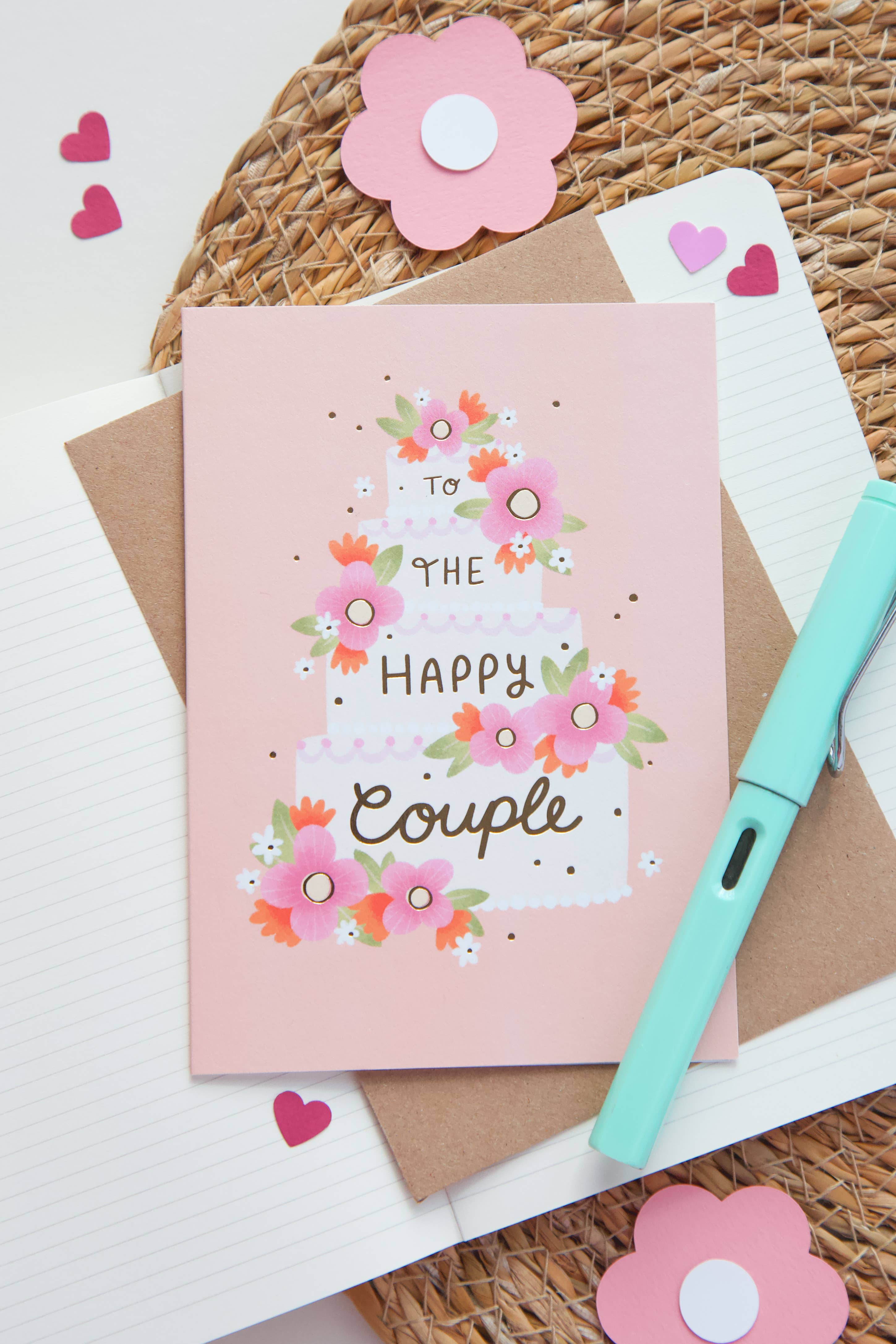 Greeting card for the happy couple with floral design on a white background