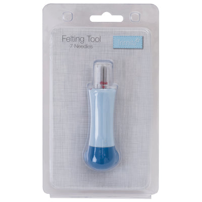 Trimits Felting tool with blue handle in clear packaging on a white background