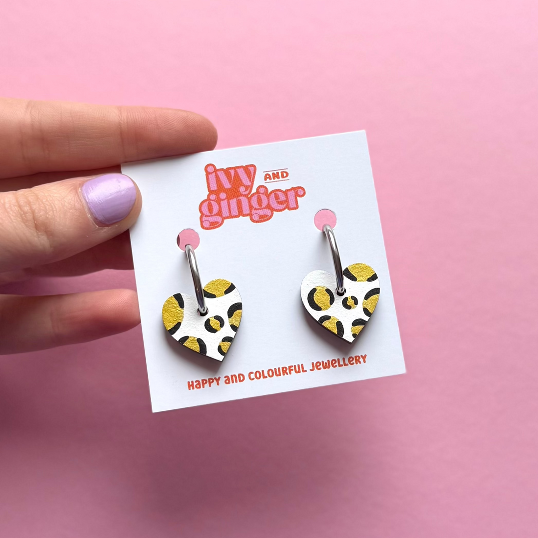 White and Gold Heart Hoop Earrings